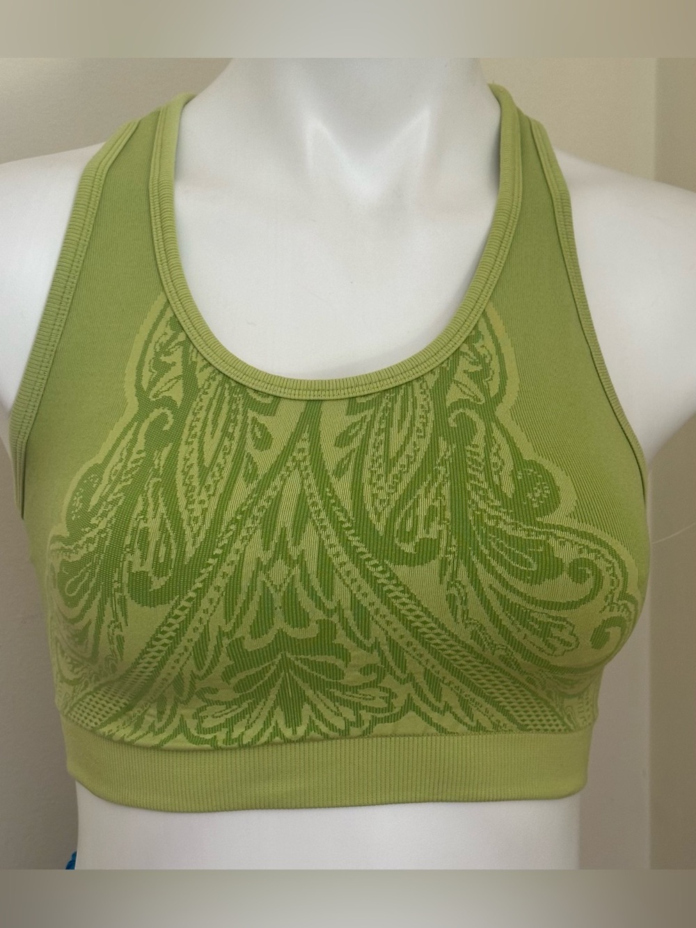 Athleta ATHLETA Paisley Lime Green Patterned Seamless Racerback Sports Bra Sz S